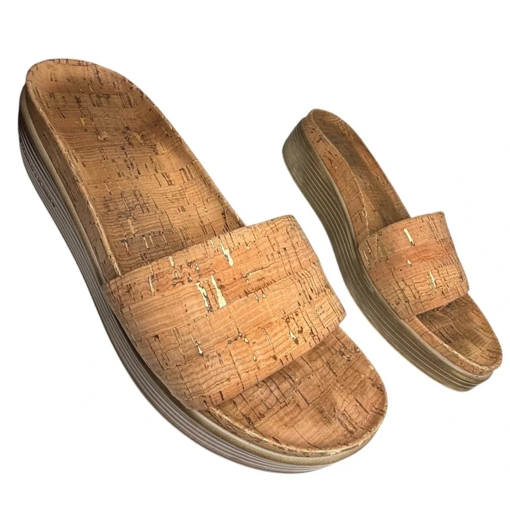 Donald J‎ Pliner Fiji Cork Gold Platform Slide Sandals 8.5